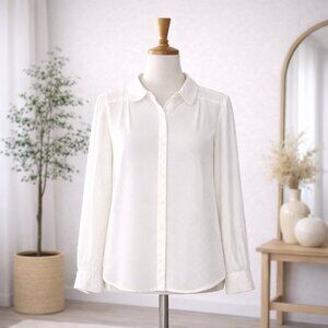 Banana Republic Swiss Dot Button Up Blouse Small Long Sleeve White